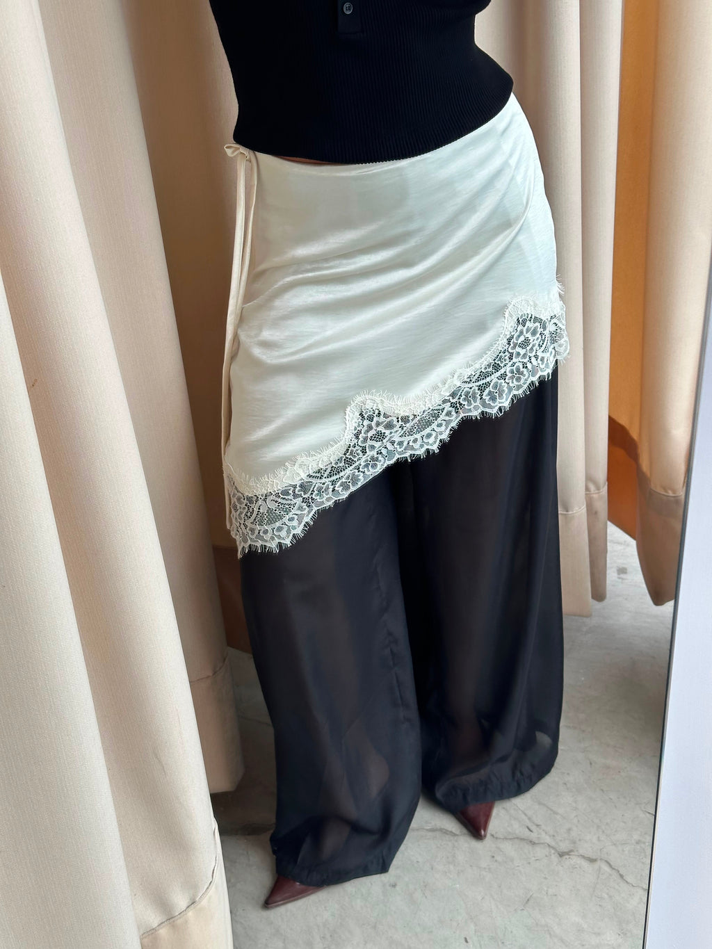 TIE WAISTED BLACK PANTS