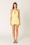 YELLOW HALTER SHORT DRESS