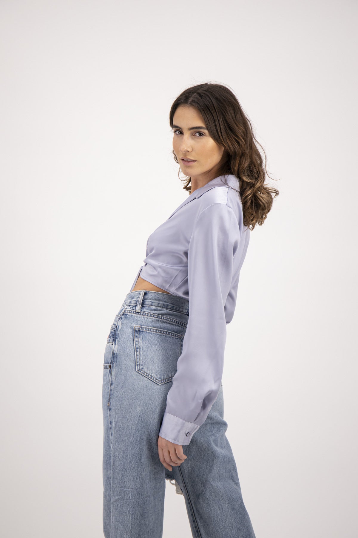 BLUSA SATIN LILA WRAP AROUND