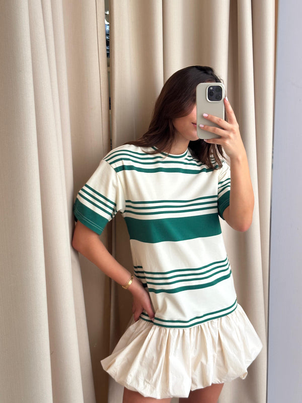 STRIPED GREEN BUBBLE DRESS