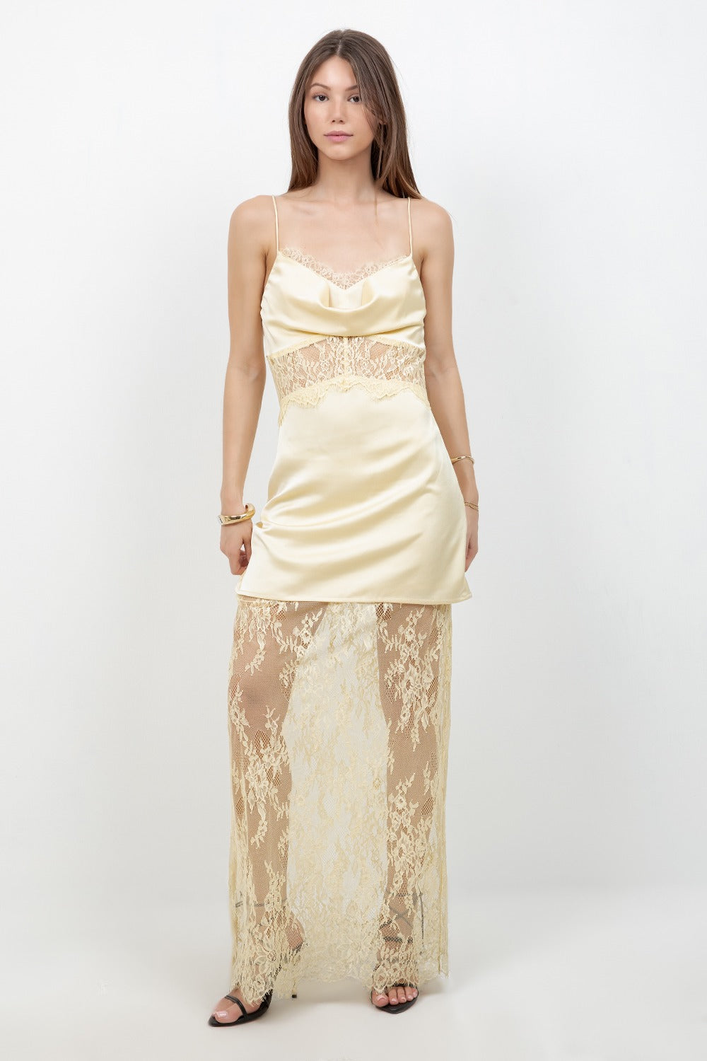 LEMON SATIN LACE DRESS