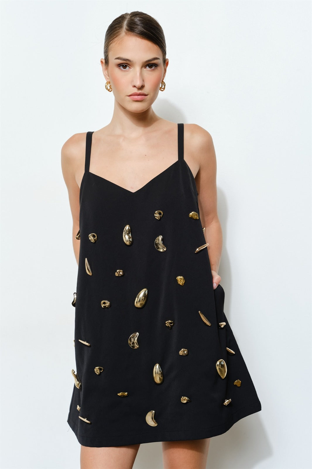 BLACK GOLD DETAIL MINI DRESS