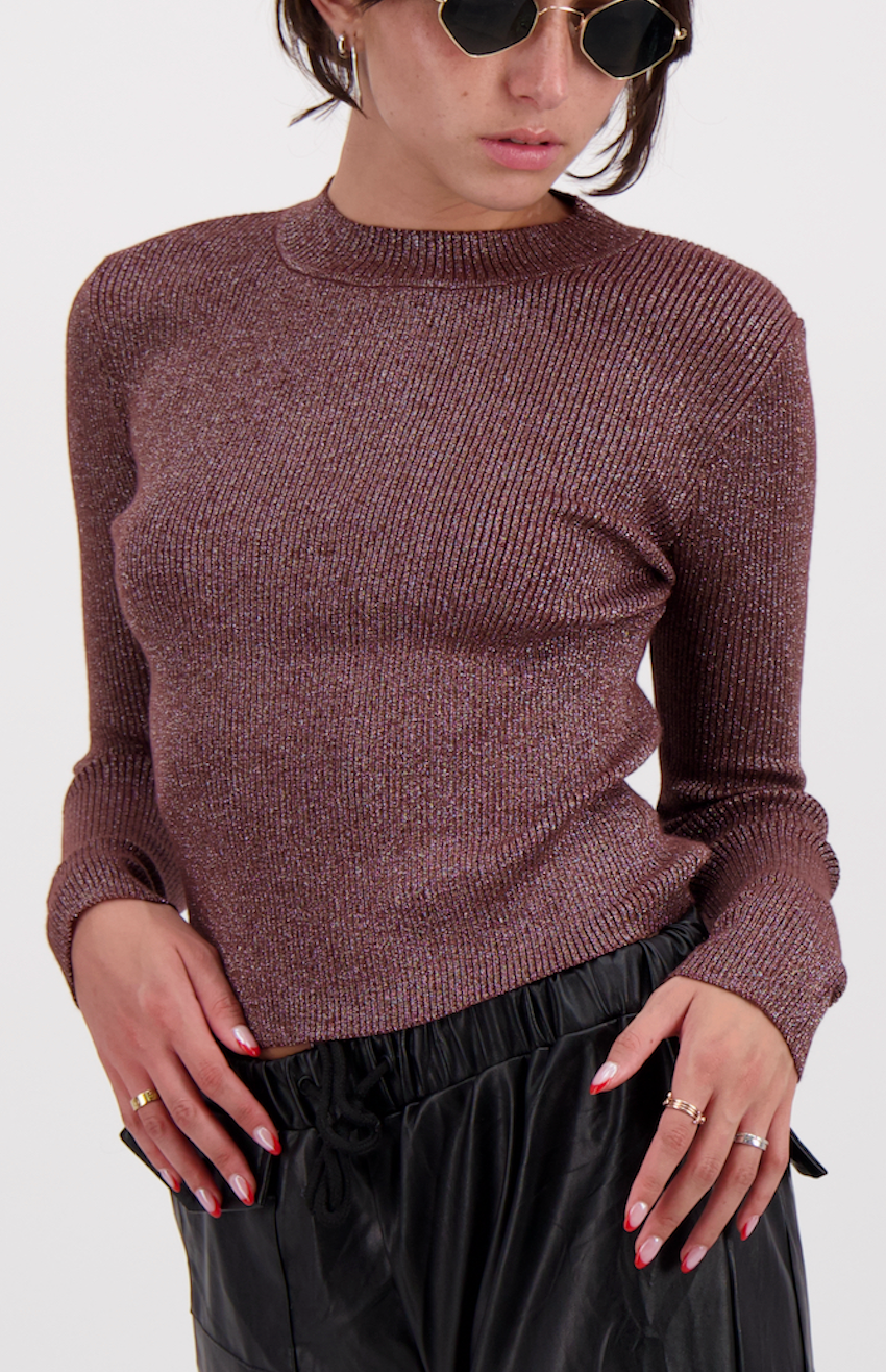 KNIT BLUSA MANGA LARGA LUREX CAFE