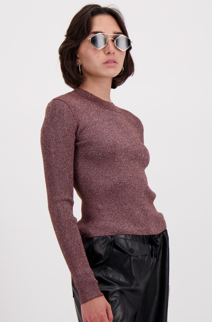 KNIT BLUSA MANGA LARGA LUREX CAFE