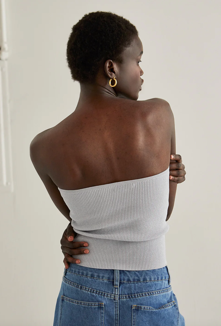 TOP METALICO STRAPLESS PLATA