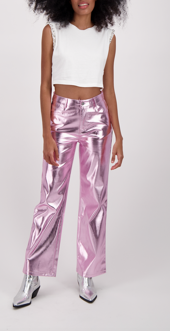 PANTALON METALICO ROSA CLARO