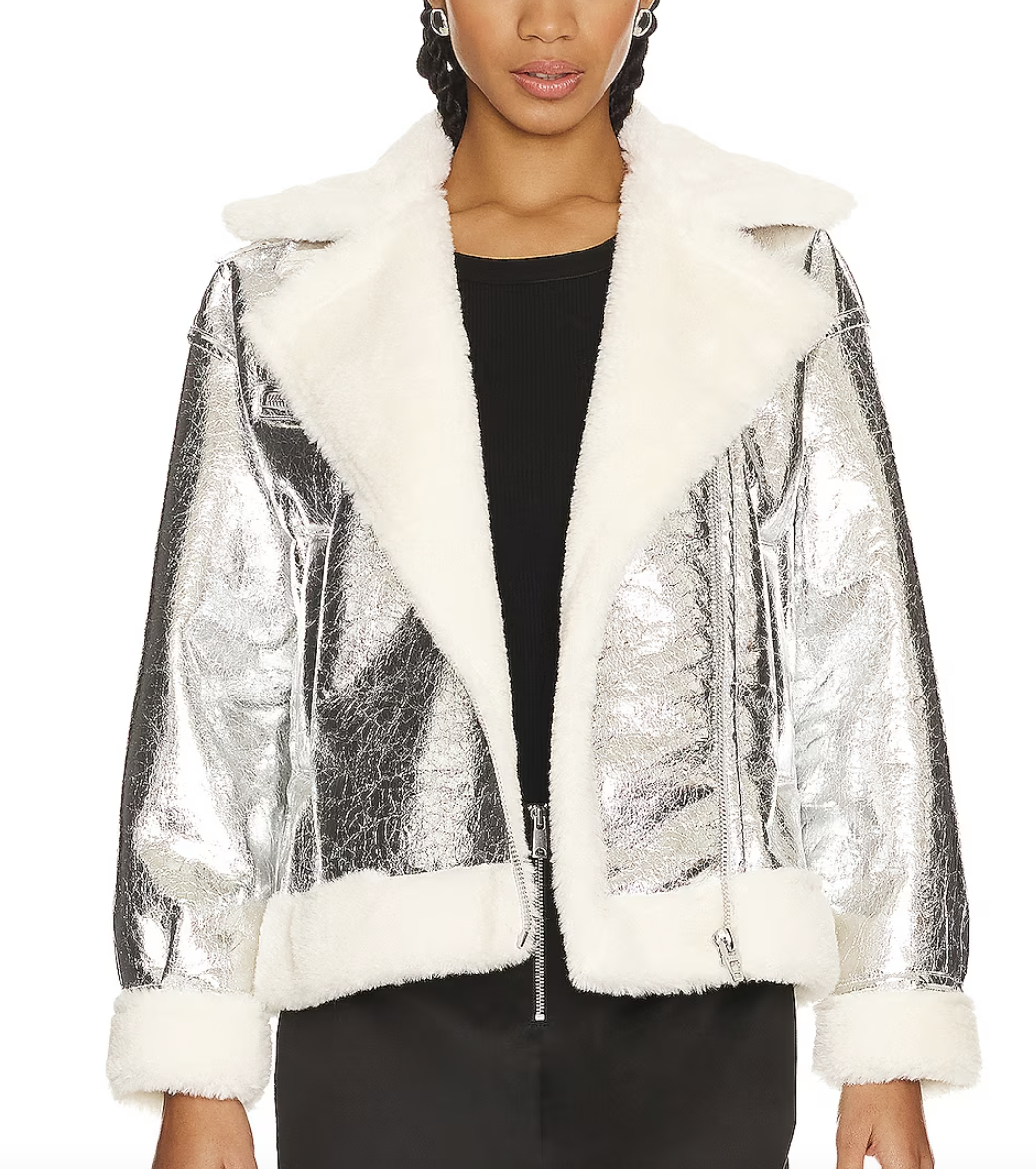 CHAMARRA PIEL PLATEADA