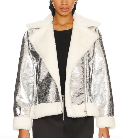 CHAMARRA PIEL PLATEADA