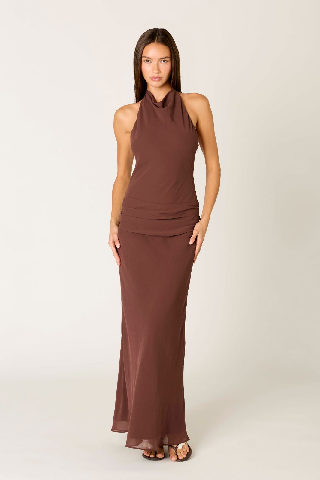 BROWN HALTER MAXI DRESS