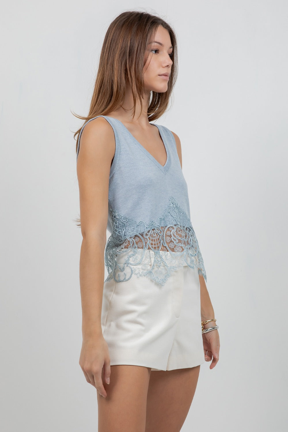 DUSTY BLUE LACE TOP