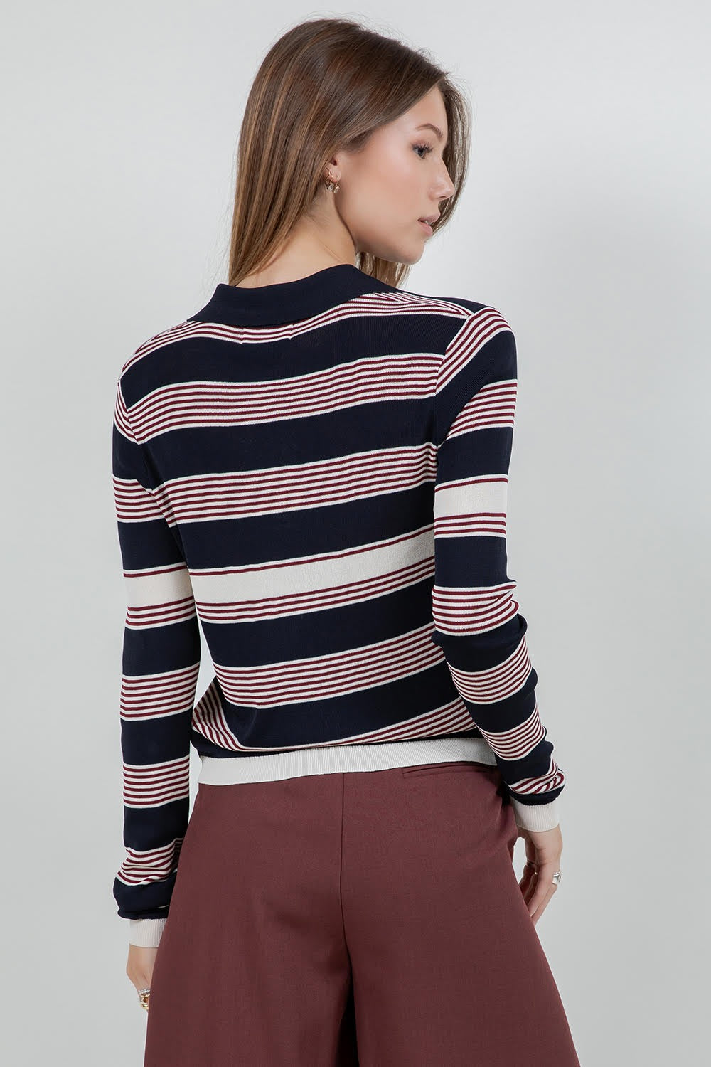 NAVY WINE STRIPPED CARDIGAN
