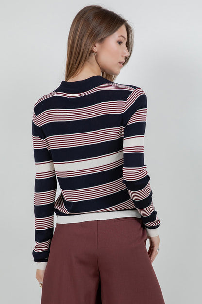NAVY WINE STRIPPED CARDIGAN