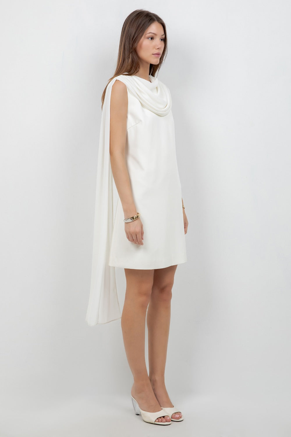 IVORY MINI DRESS WITH CAPE