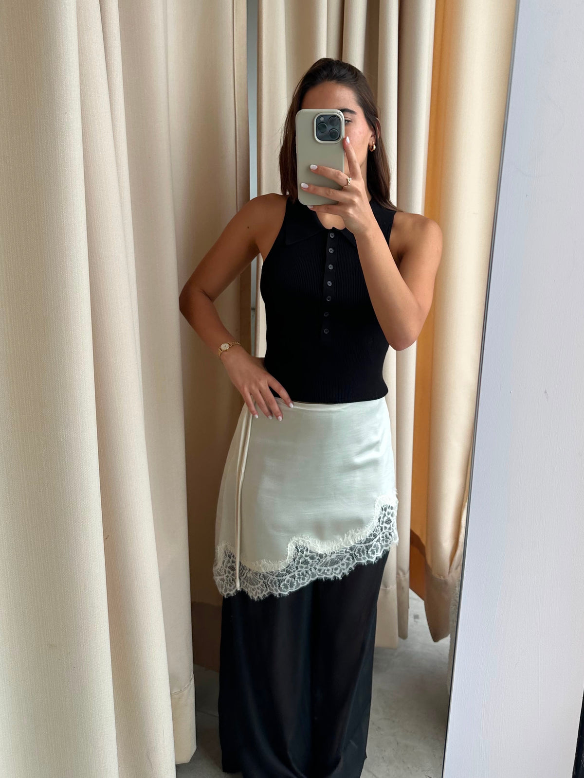 TIE WAISTED BLACK PANTS
