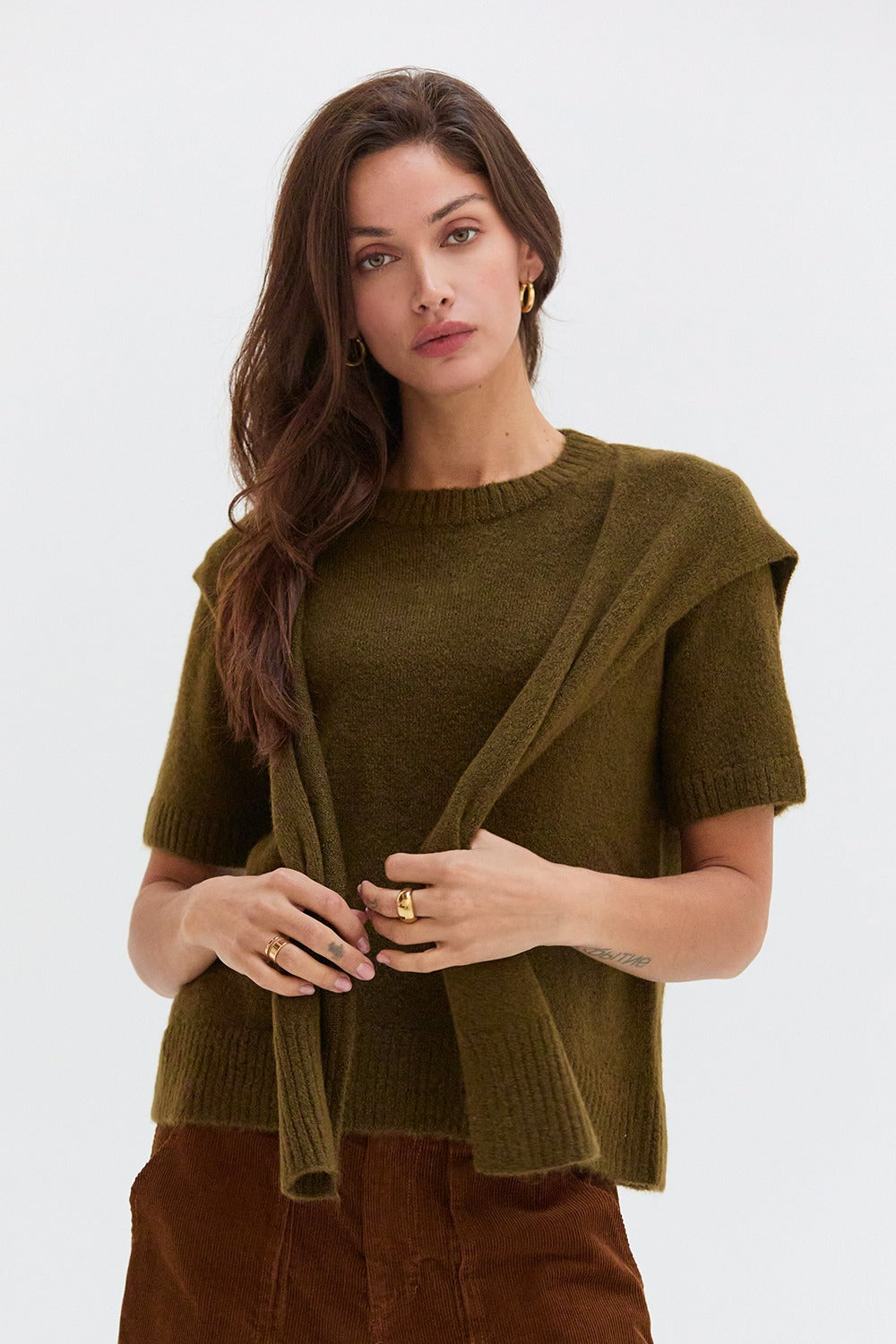 OLIVE KNITTED TOP WITH SCARF