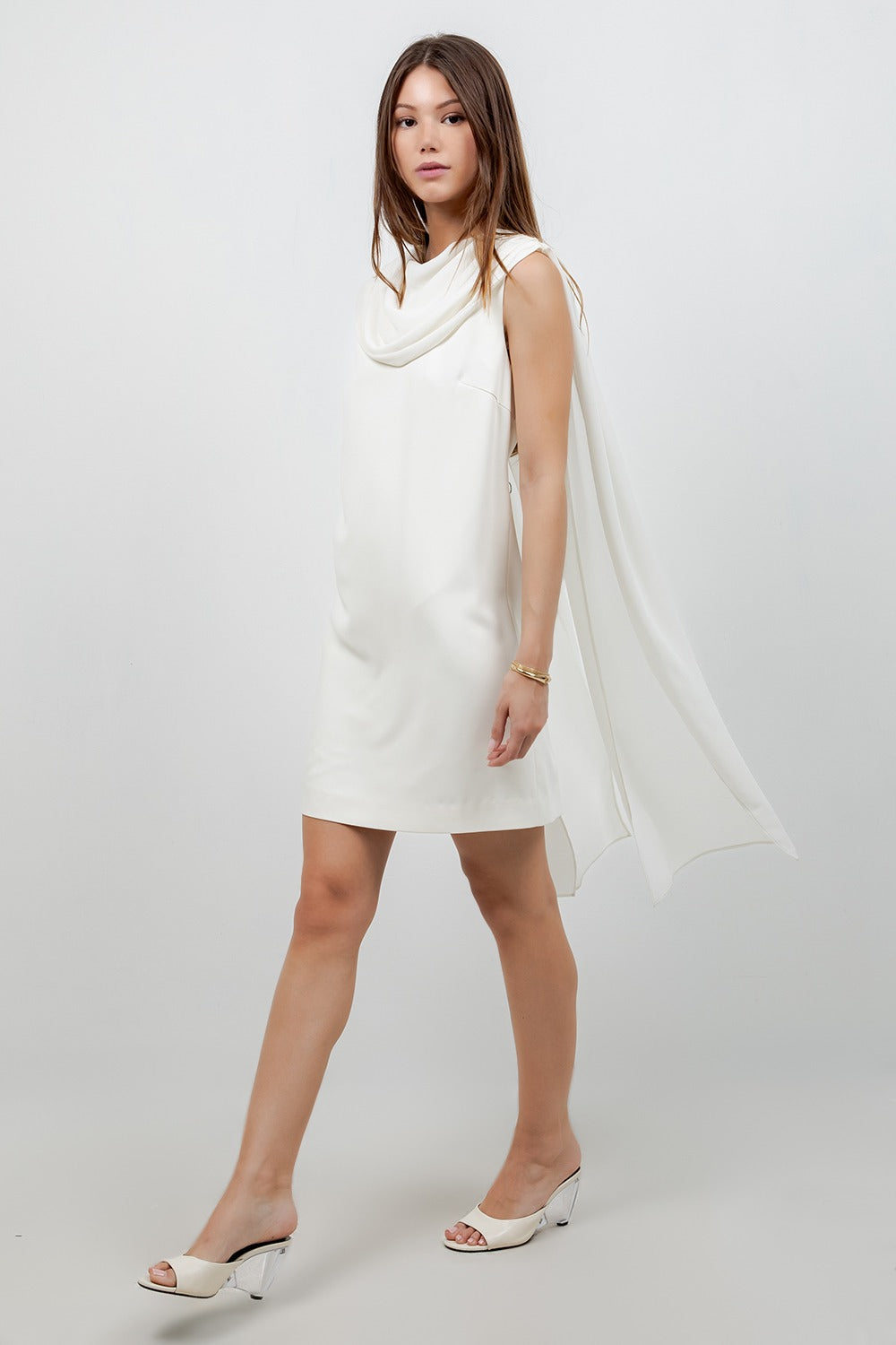 IVORY MINI DRESS WITH CAPE