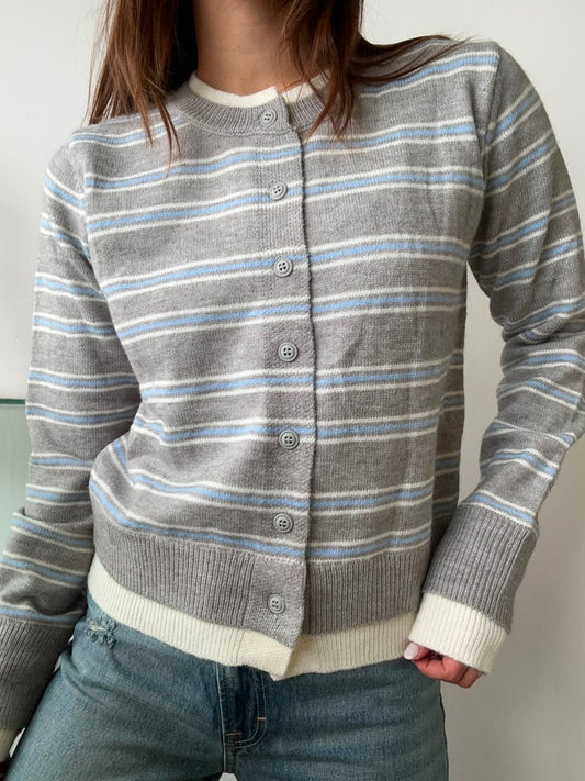 HEATHER GREY STRIPE CARDIGAN