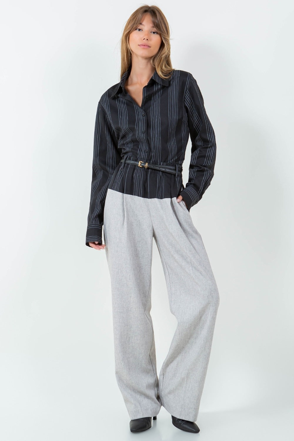 GRAY BLACK STRIPED PANTS