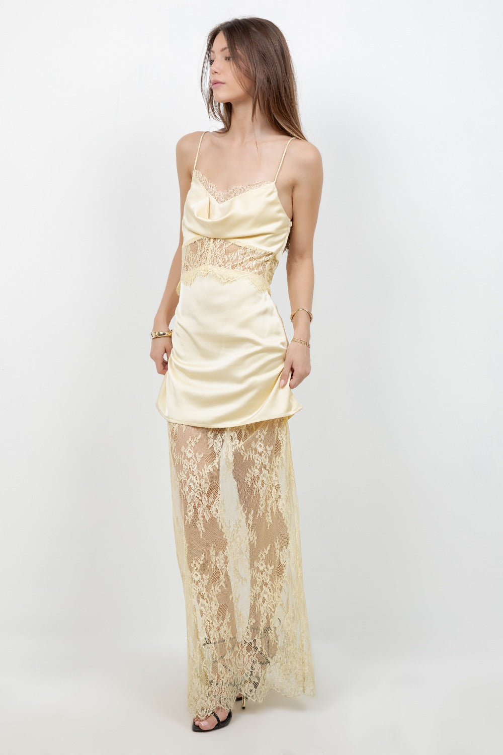 LEMON SATIN LACE DRESS