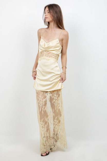 LEMON SATIN LACE DRESS