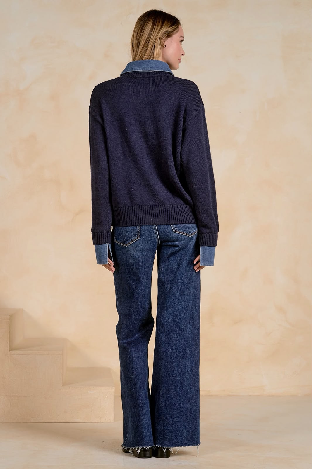 NAVY DENIM POLO SWEATER