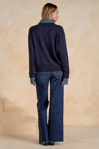 NAVY DENIM POLO SWEATER
