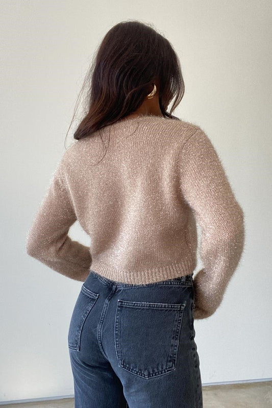 METALLIC KNIT CARDIGAN LATTE