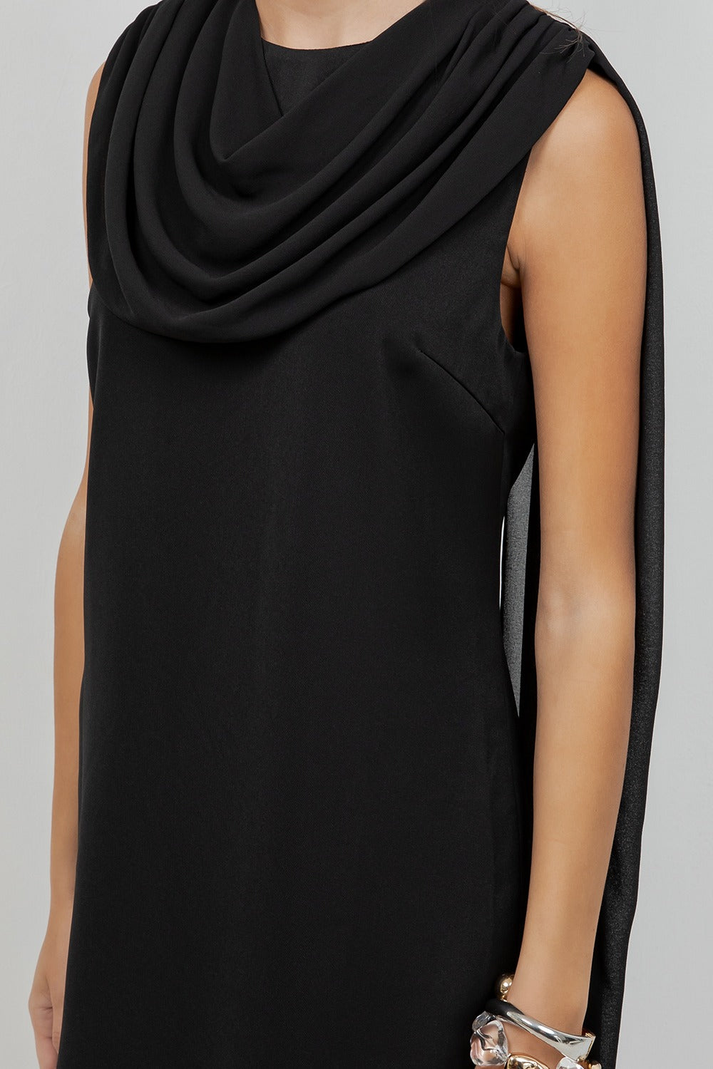 BLACK MINI DRESS WITH CAPE