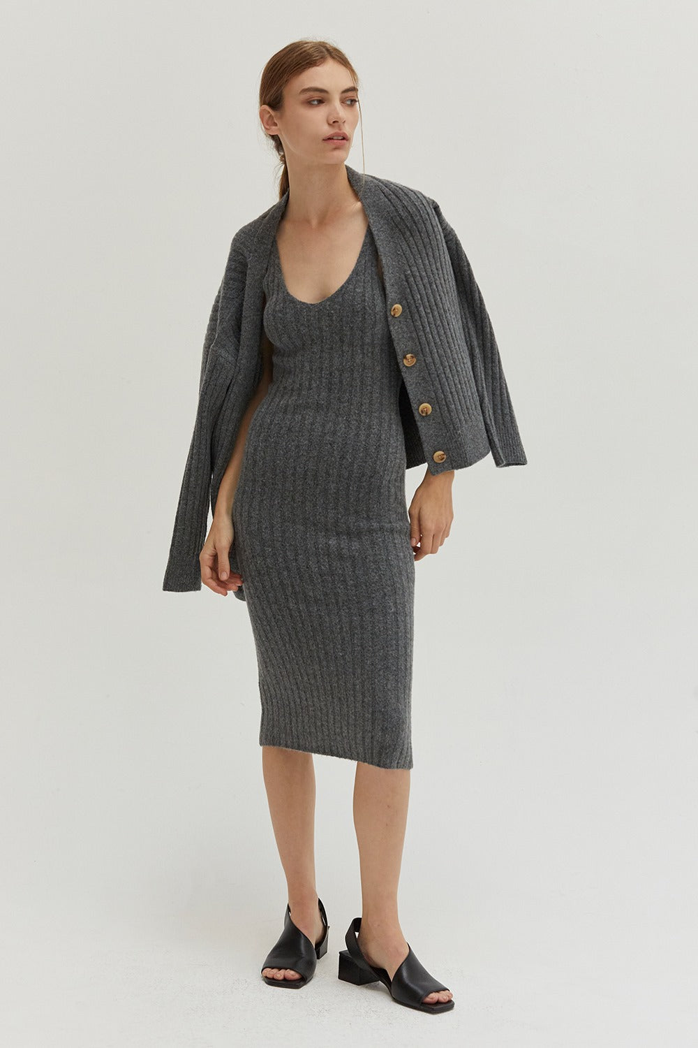 SET VESTIDO SUETER GRIS