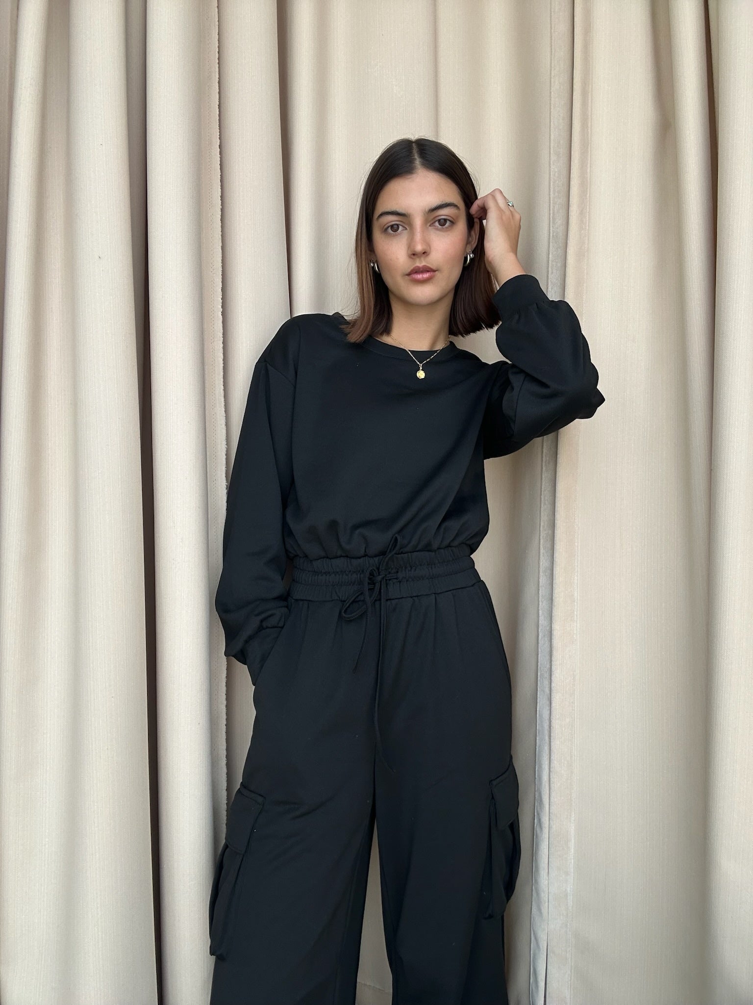 CREW NECK CARGO JUMPSUIT
