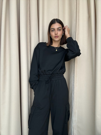 CREW NECK CARGO JUMPSUIT
