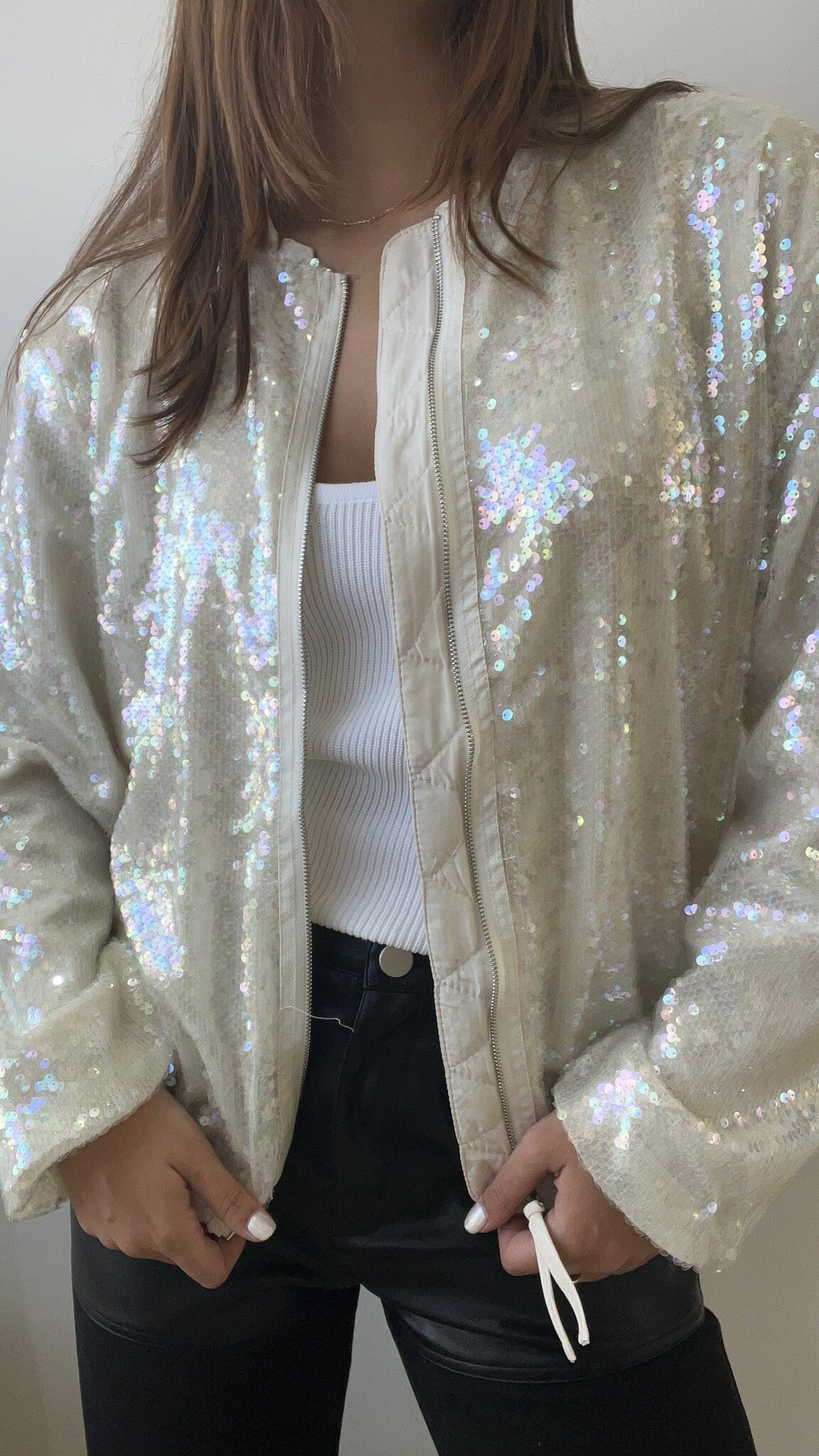 CHAMARRA BOMBER LENTEJUELA IVORY