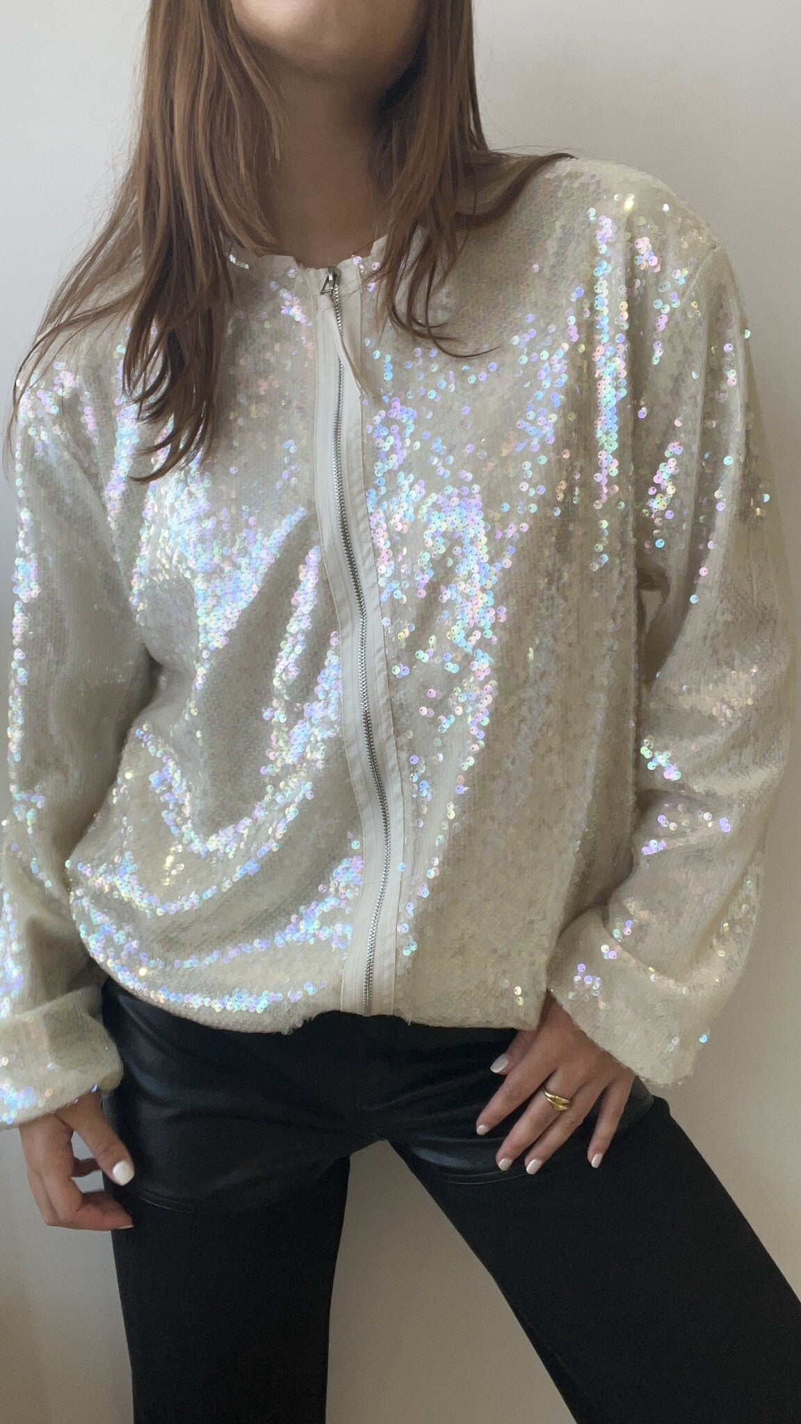 CHAMARRA BOMBER LENTEJUELA IVORY