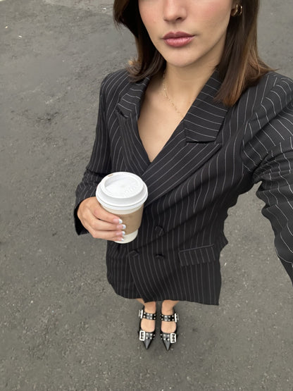 VESTIDO BLAZER NEGRO RAYAS