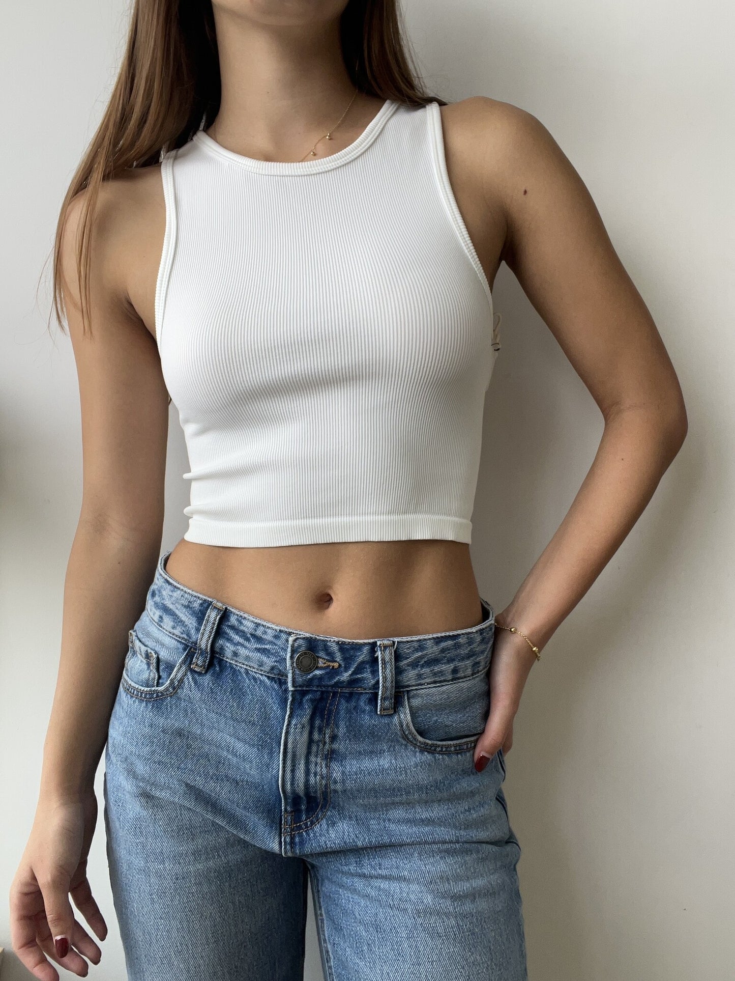 WHITE RIBBED TANK