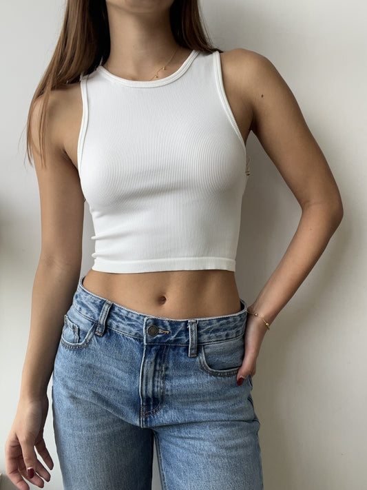 WHITE RIBBED TANK