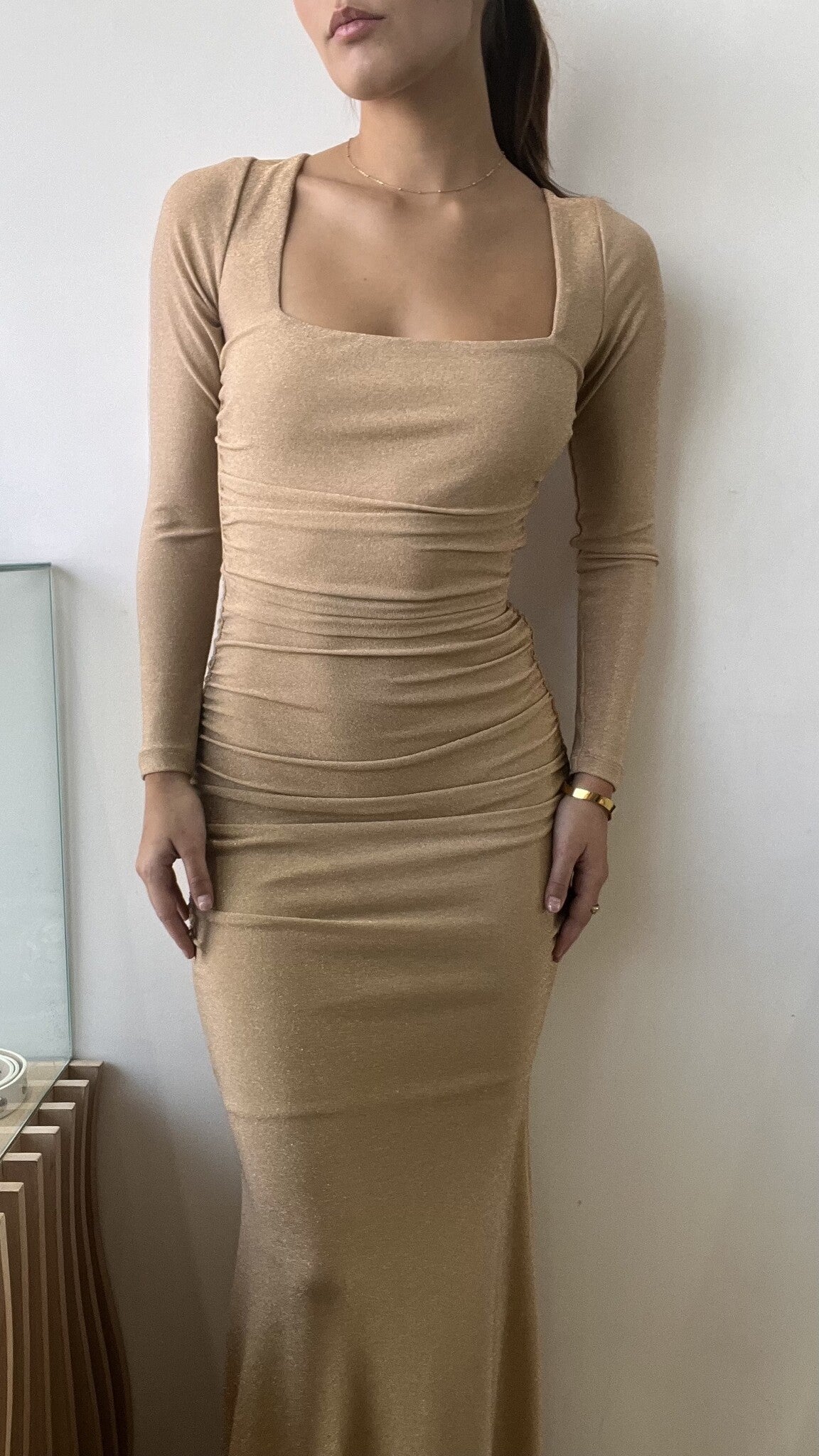 GOLD LONGSLEEVE OPEN DRESS