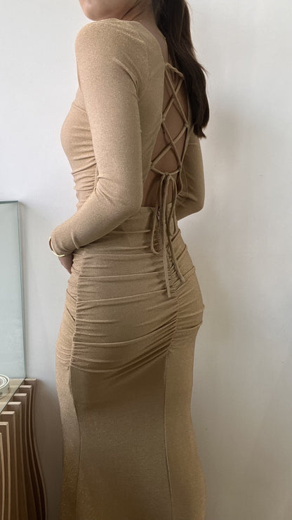 GOLD LONGSLEEVE OPEN DRESS
