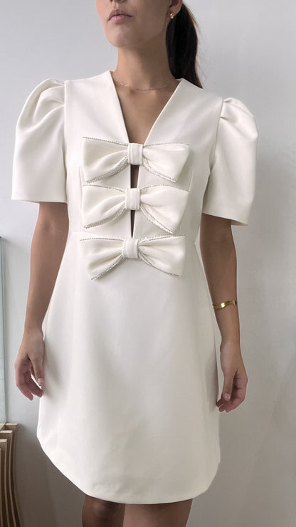PUFF BOW WHITE DRESS