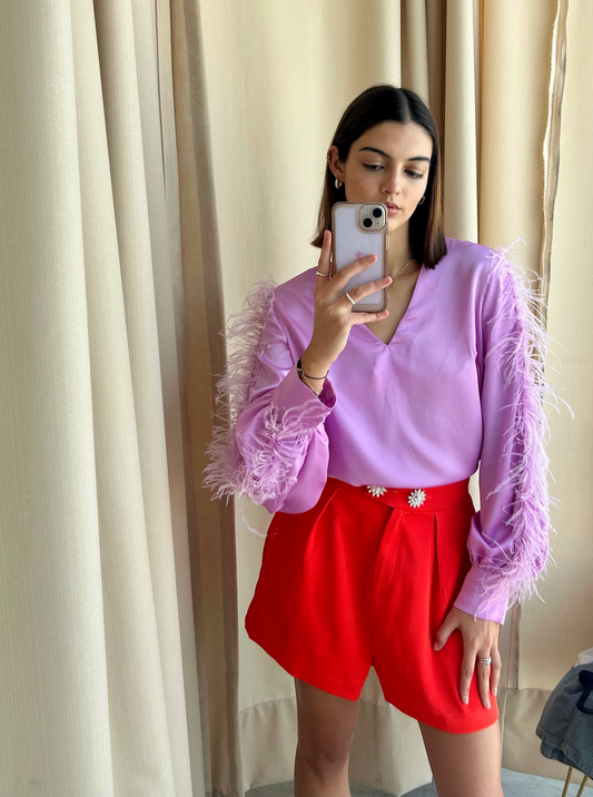 SET MORADO CON SHORT NARANJA