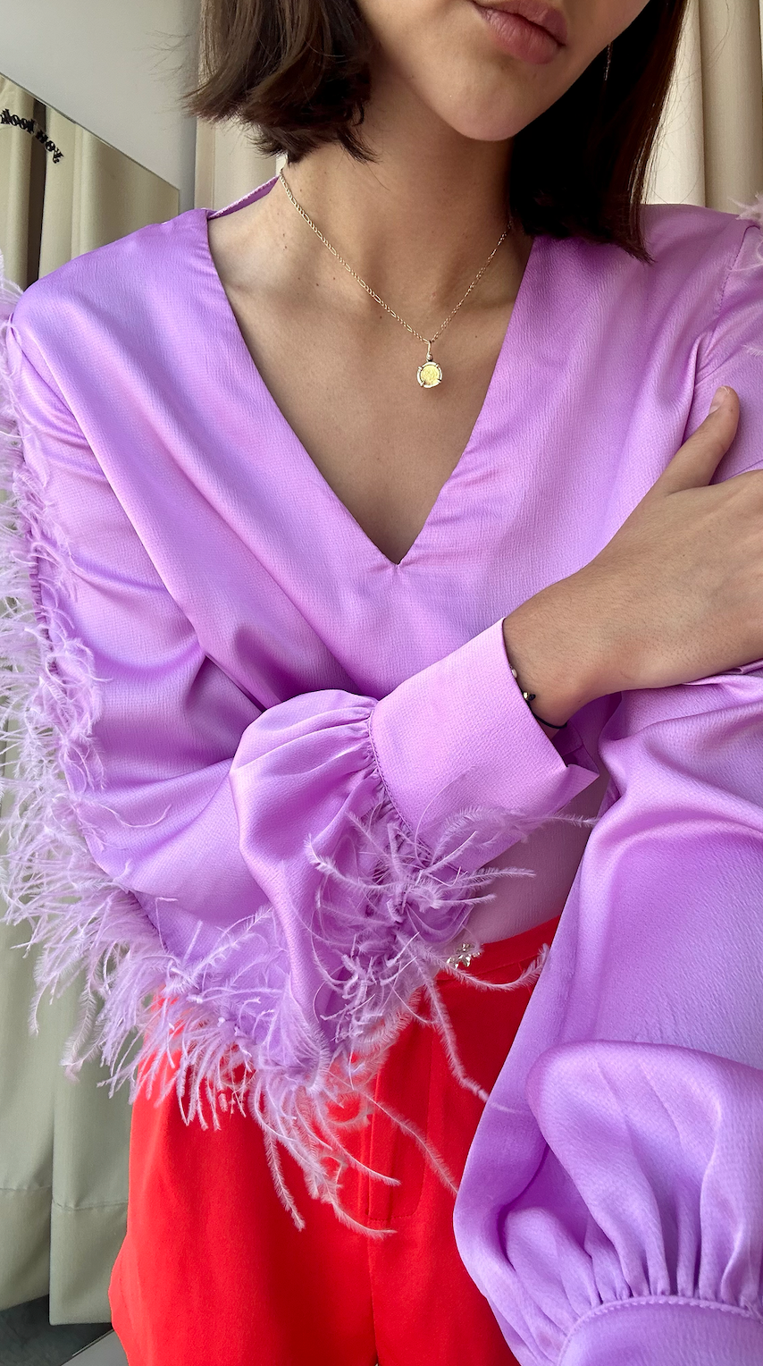 SET MORADO CON SHORT NARANJA