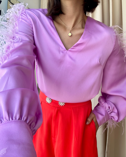 SET MORADO CON SHORT NARANJA