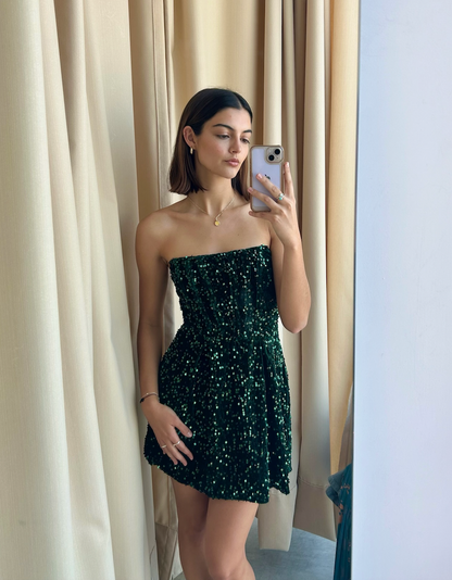 VESTIDO CORTO LENTEJUELAS HUNTER GREEN