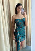 VESTIDO ASIMETRICO FLORAL TEAL BROWN