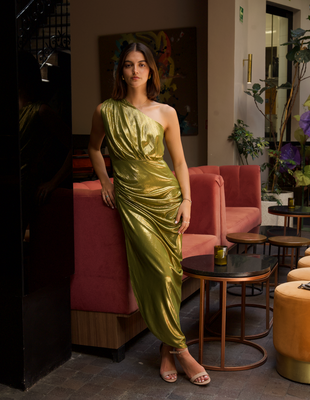 VESTIDO METALLIC UN HOMBRO