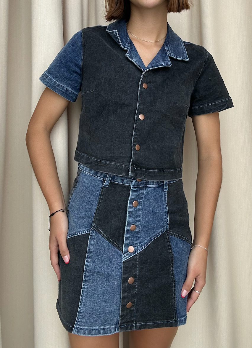 SET DENIM FALDA NEGRO