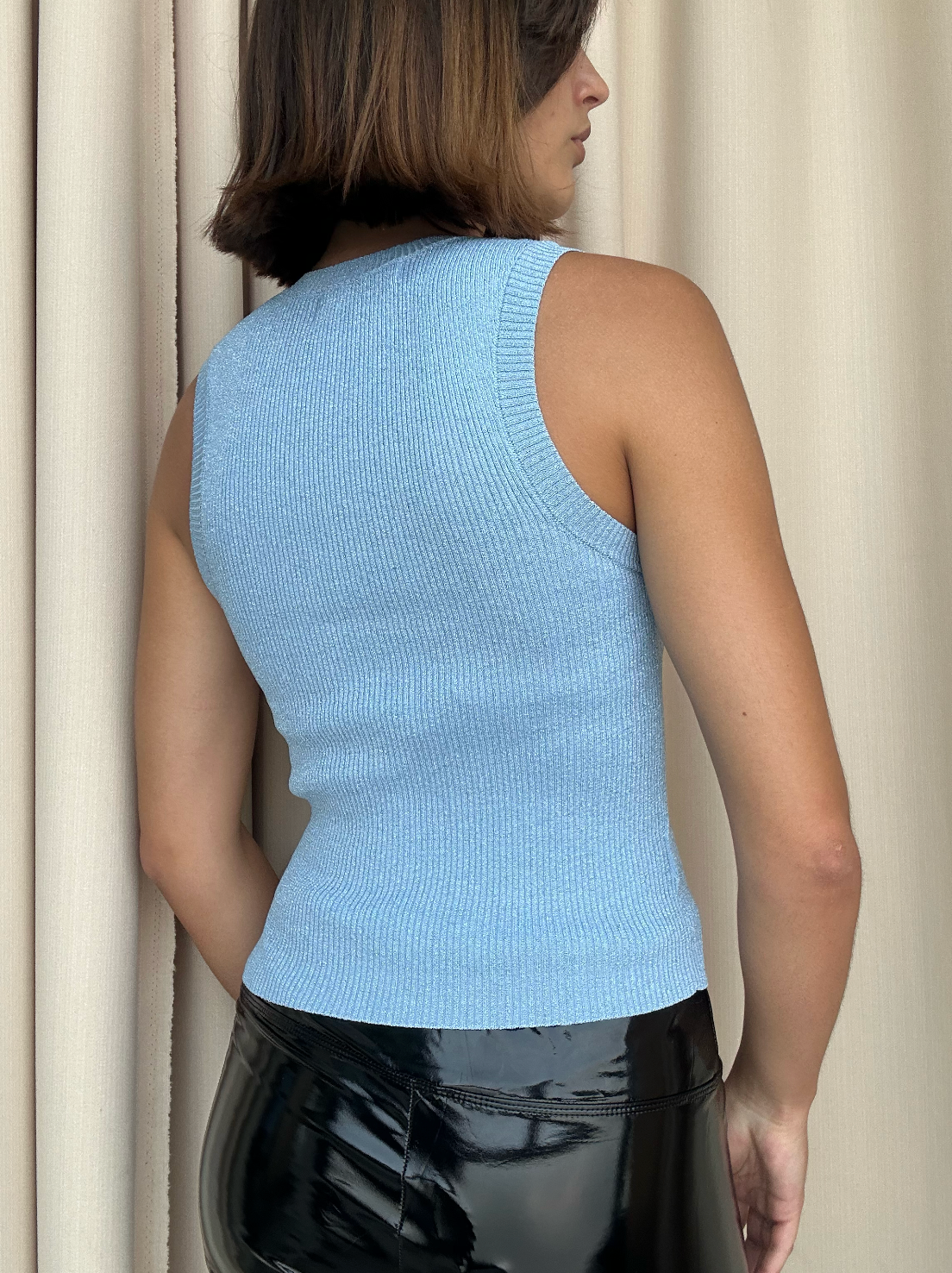 KNIT TOP METALLICO AZUL AQUA