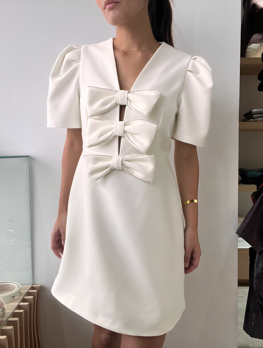 PUFF BOW WHITE DRESS